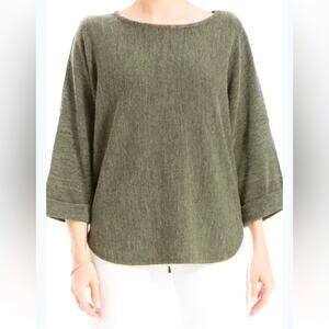 Max Studio Army Green Ribbed 3/4 sleeve Boxy Tunic Lagenlook Top size 2X